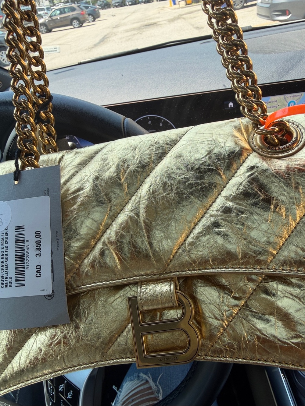 Balenciaga Metallic Gold Quilted Shoulder Bag with Chain Strap
